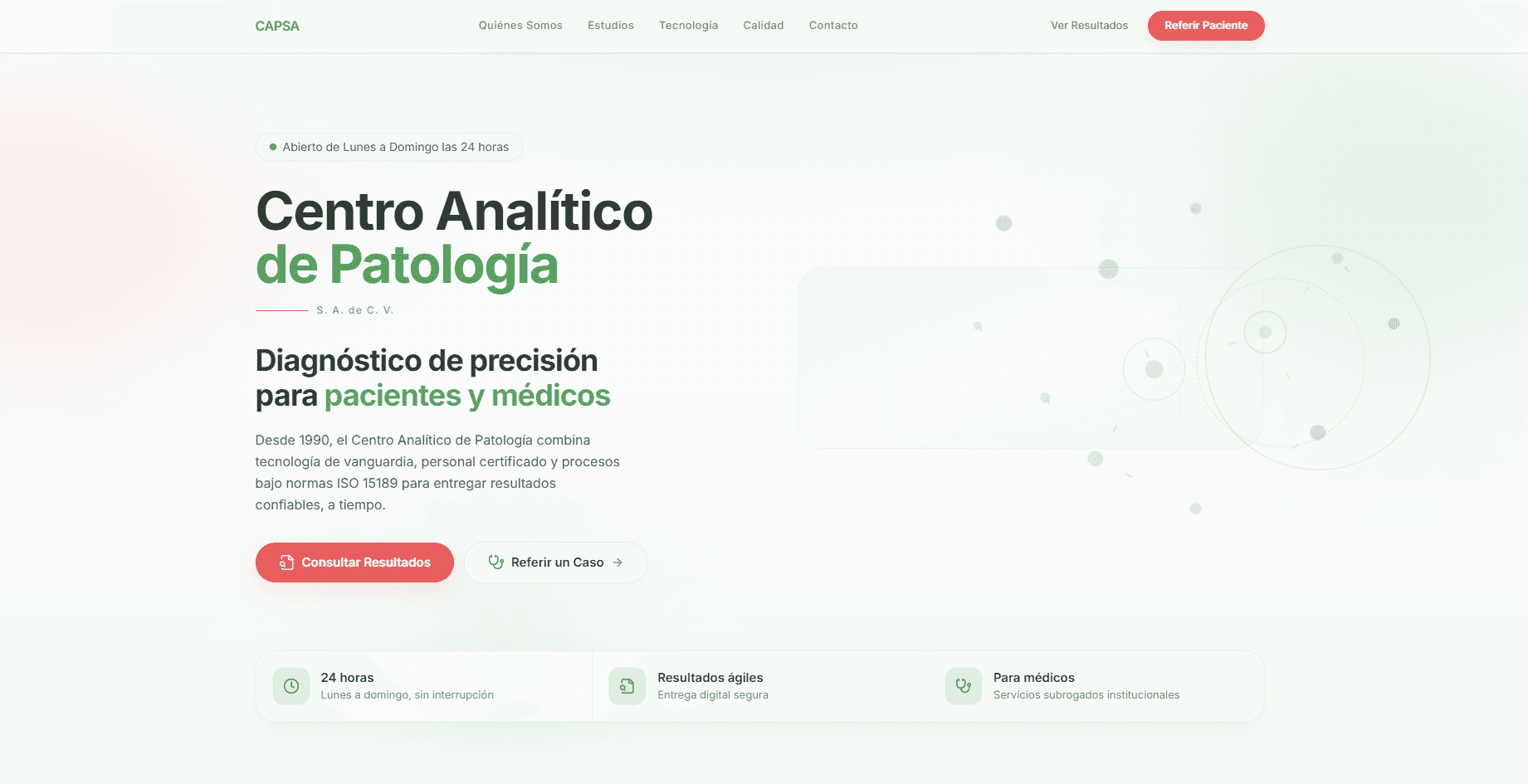Clinical laboratory homepage with analytical pathology information and service highlights.